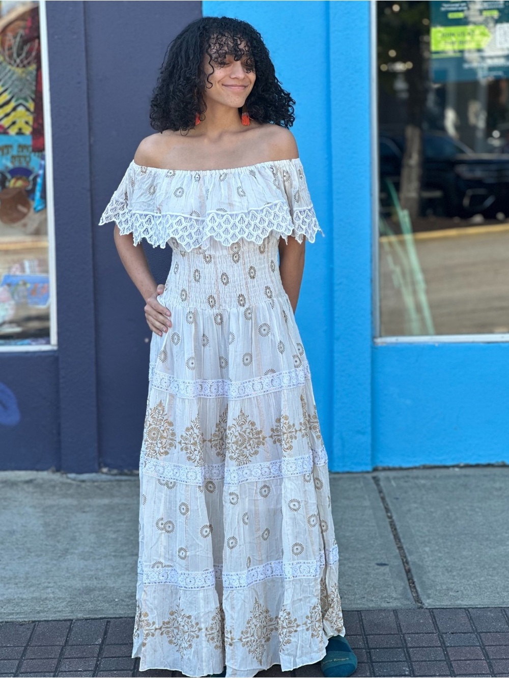 ✨🤍 Ananta Boho Maxi Dress – Ivory & Gold | NWT | Size S/M 🤍✨